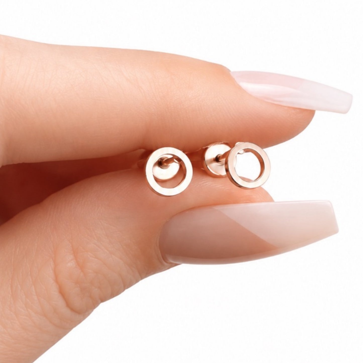 Rose Gold Open Circle Flat Back Stud Earrings