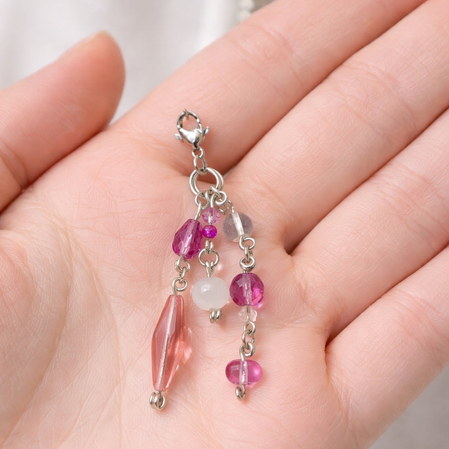 Purple Beaded Charm Keychain Bag Charm Zipper Pull