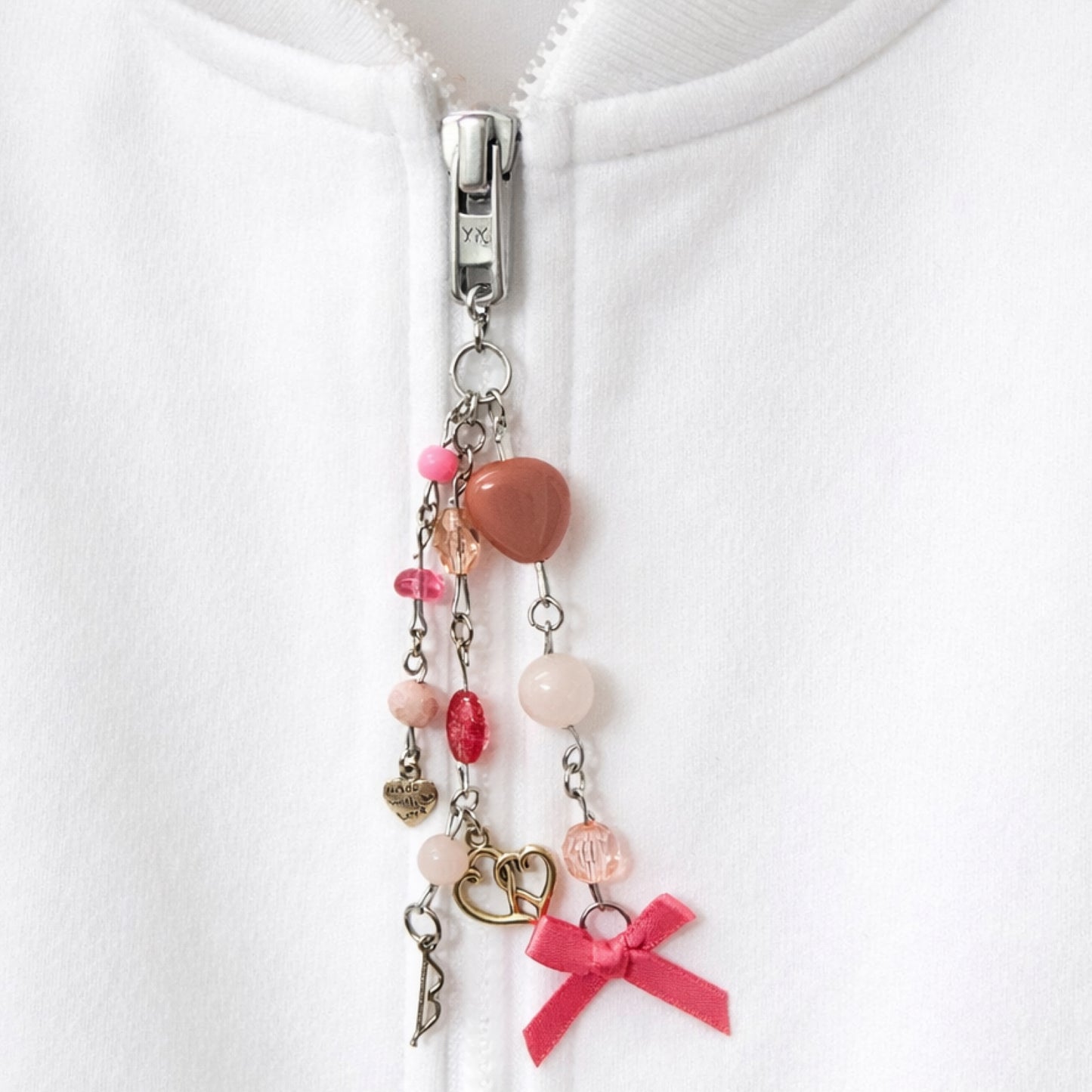 Pink Heart Bow Arrow Beaded Charm - Bag Charm Keychain Zipper Pull