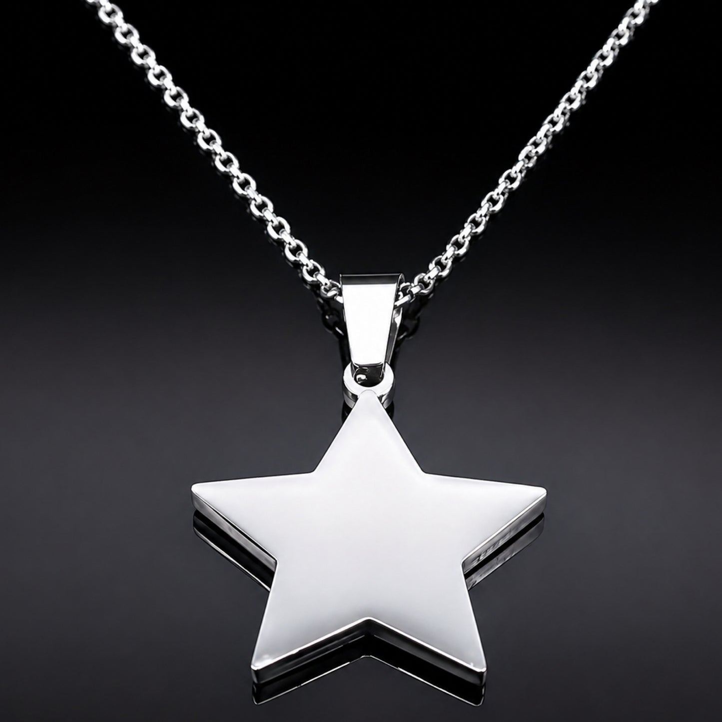 Stainless Steel Pearly Star Pendant Necklace – 20” Chain