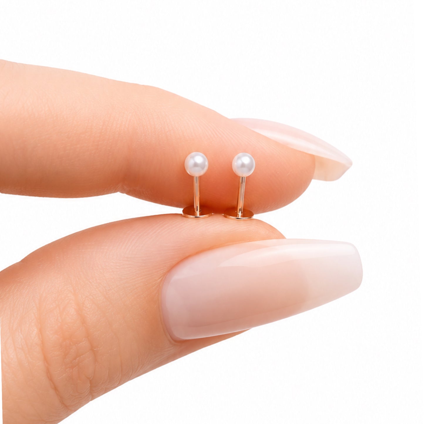 Rose Gold Pearl Flat Back Stud Earrings