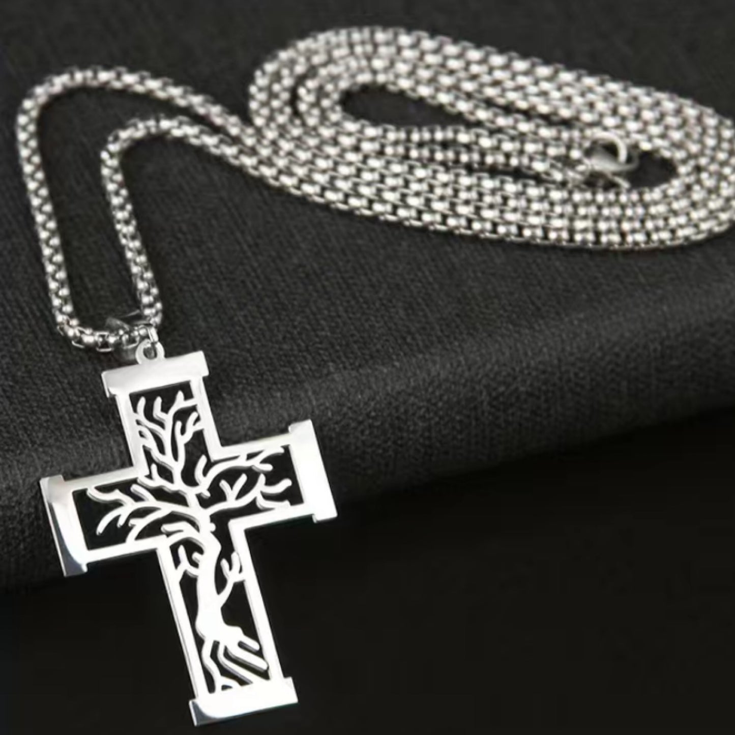 Silver Tree of Life Cross Cut Out Necklace