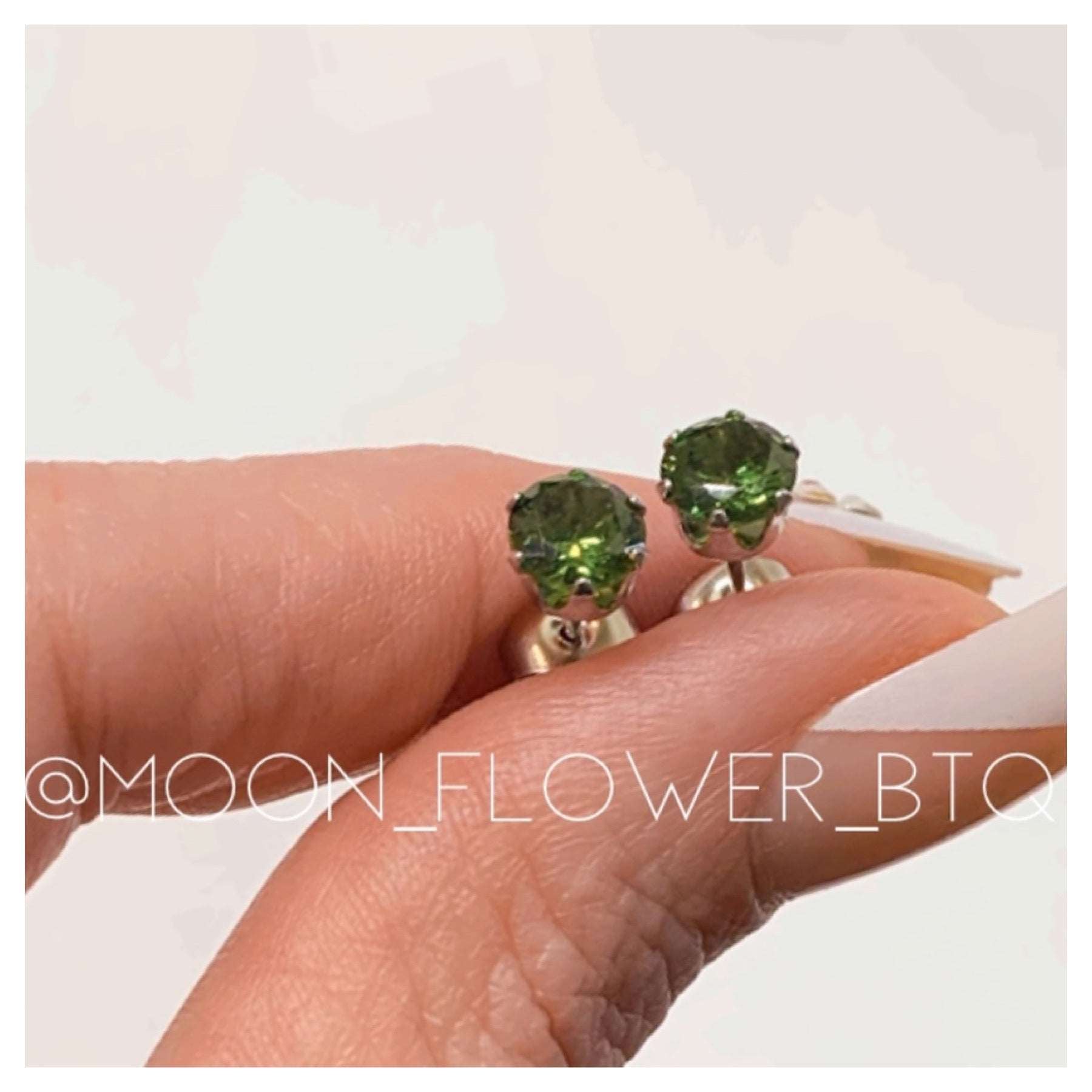 Olive Green CZ Stud Earrings