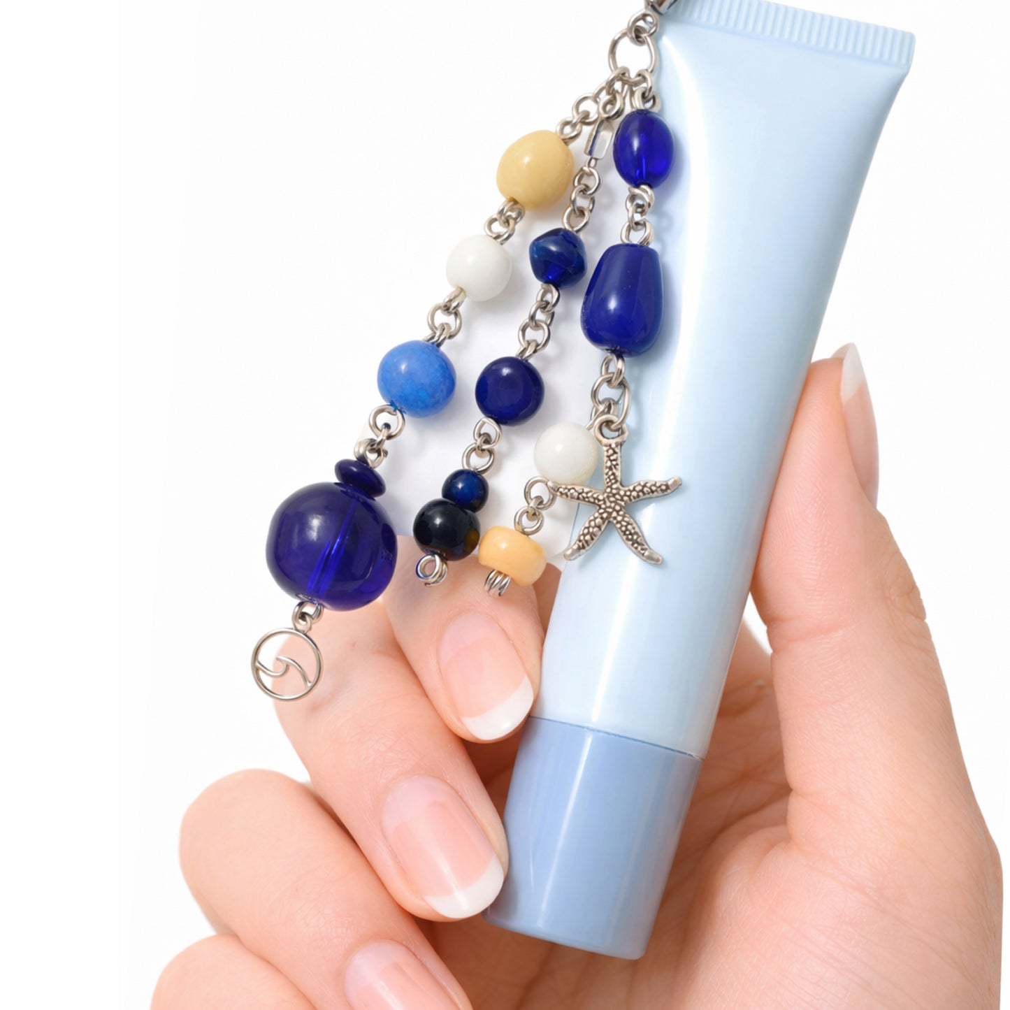 Blue Beaded Starfish & Wave Coastal Charm | Keychain Bag Charm Zipper Pull