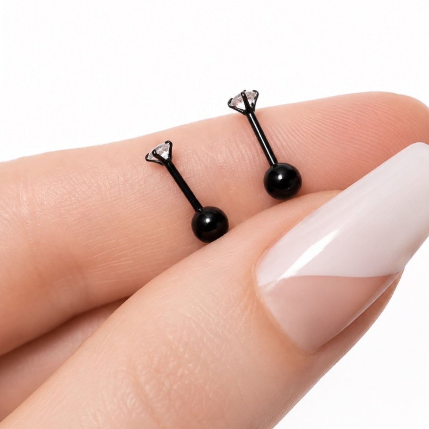 Black Clear CZ Barbell Earrings – 18G 3mm