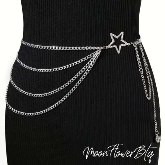 Punk Goth Star Layered Waist Chain Belt