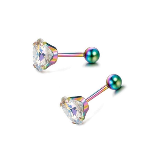 Rainbow CZ Barbell Earrings