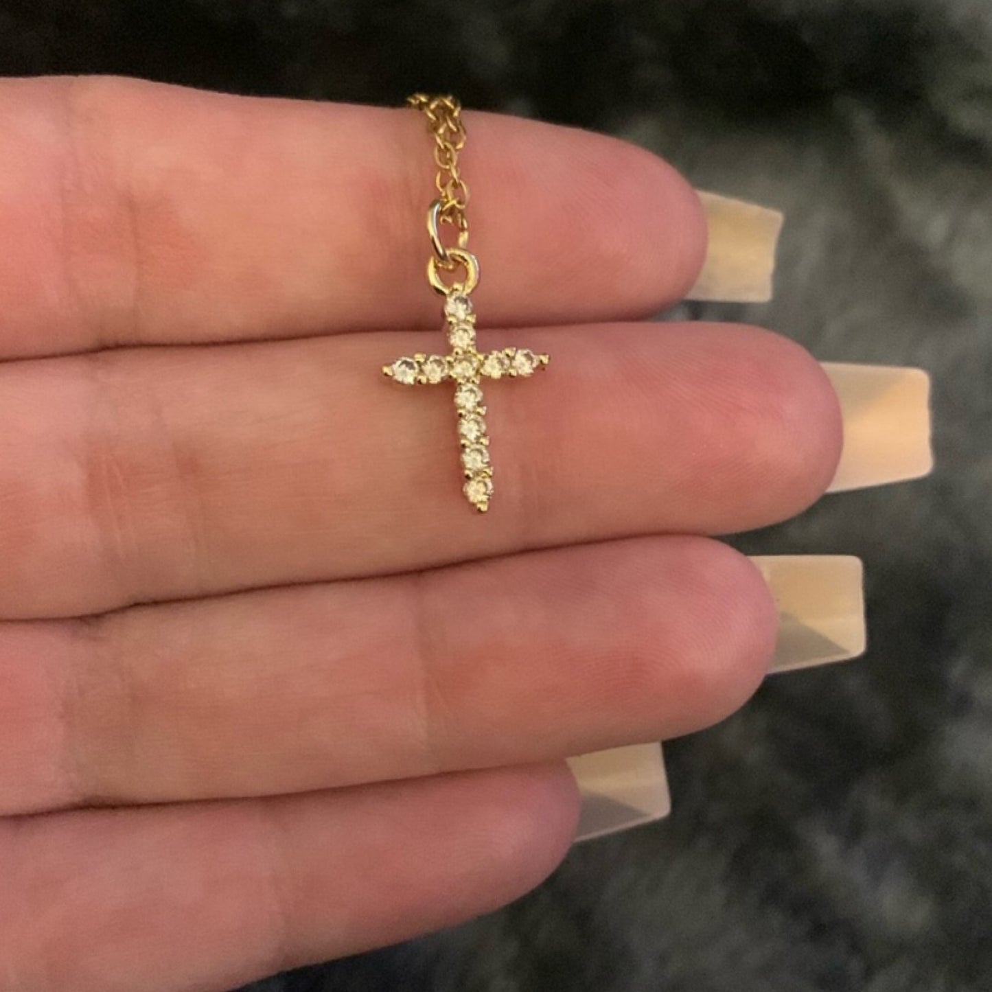 Tiny Gold CZ Covered Cross Necklace