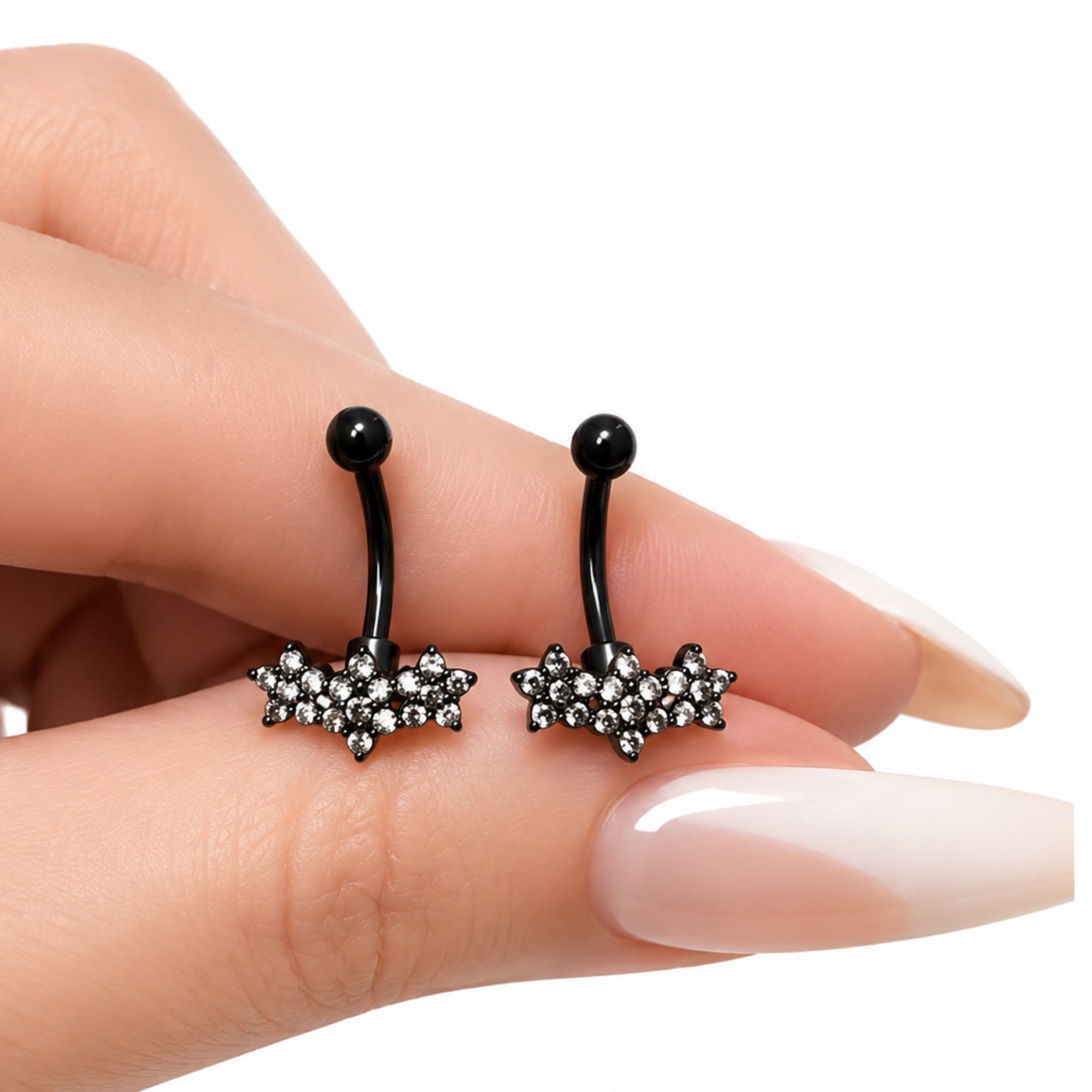 Black CZ Flower Curved Barbell Earrings – 16G