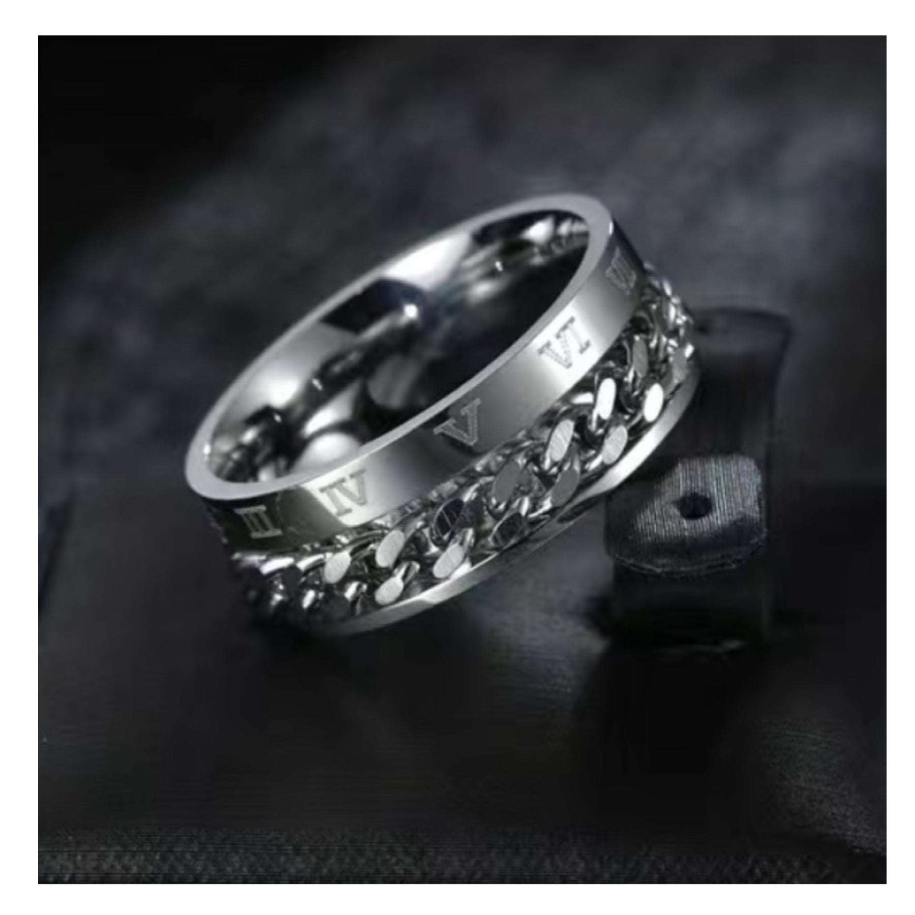 Silver Roman Numeral Chain Anxiety Fidget Spinner Ring