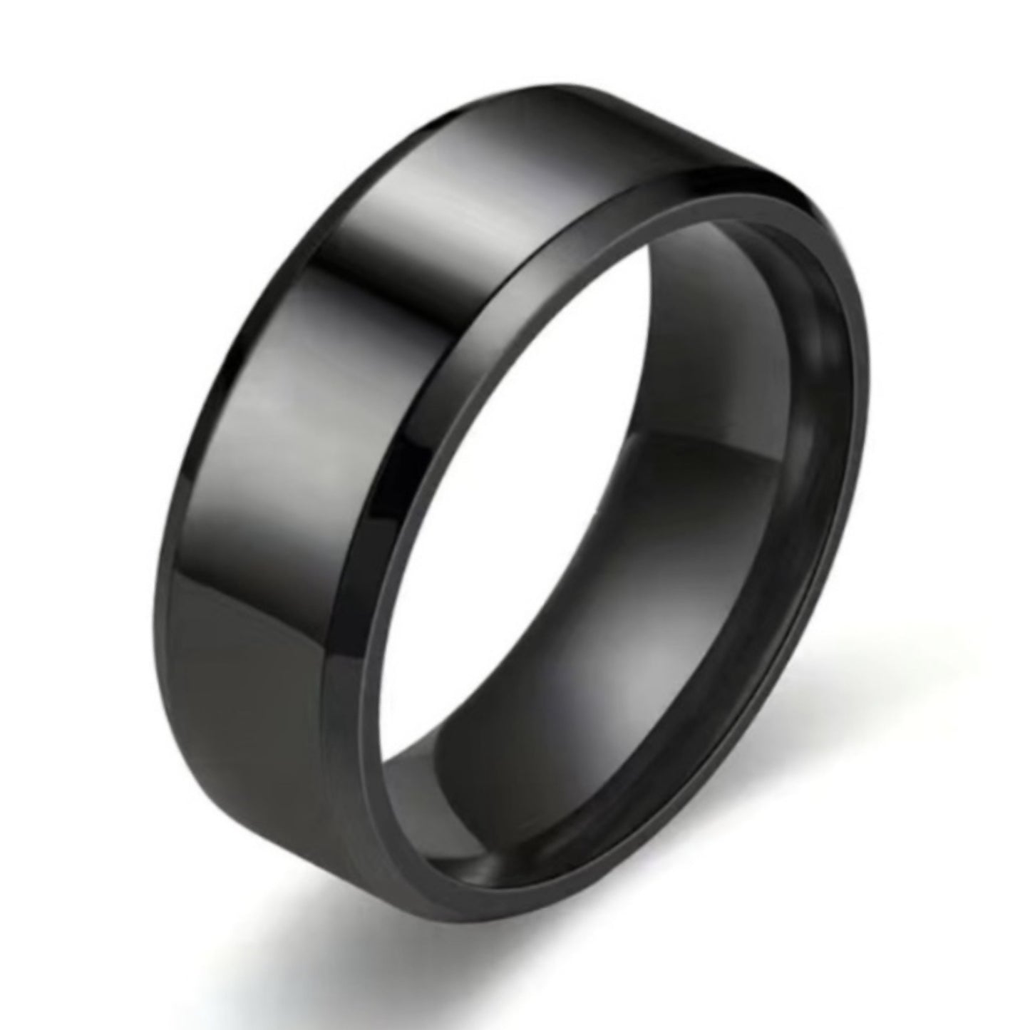 Men’s Black Tungsten Wedding Band 8mm Brushed Beveled Edge Comfort Fit Ring