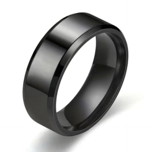 Men’s Black Tungsten Wedding Band 8mm Brushed Beveled Edge Comfort Fit Ring