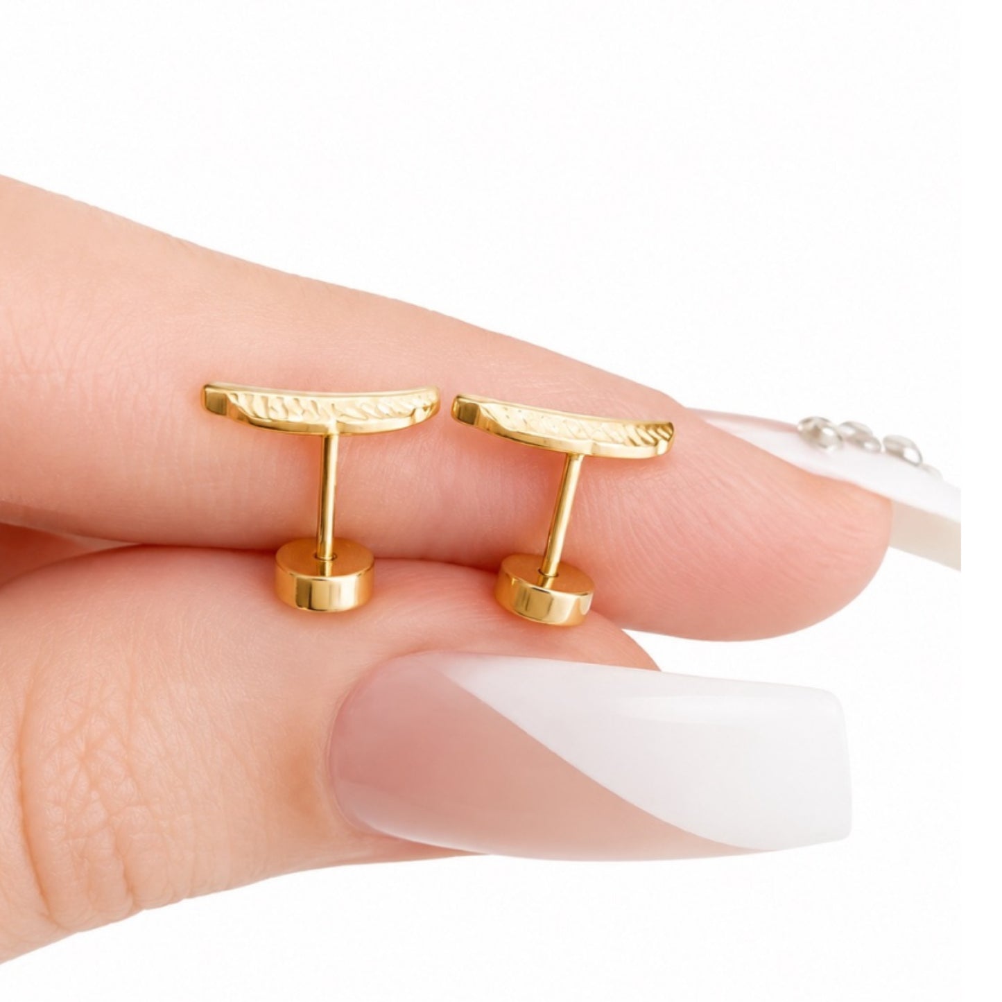 Gold Feather Flat Back Stud Earrings