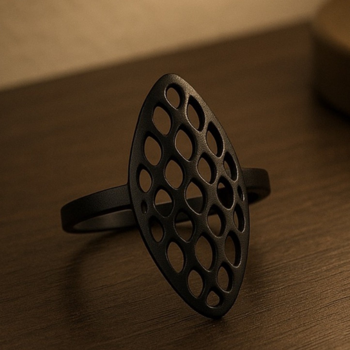 Black Geometric Stainless Steel Cutout Shield Ring