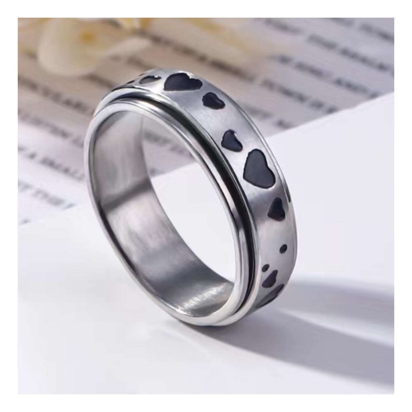 Heart Stainless Steel Silver Anxiety Fidget Spinner Ring