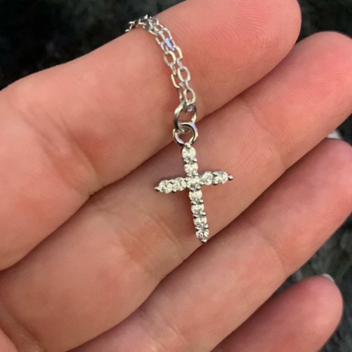 Tiny CZ Covered Cross Necklace