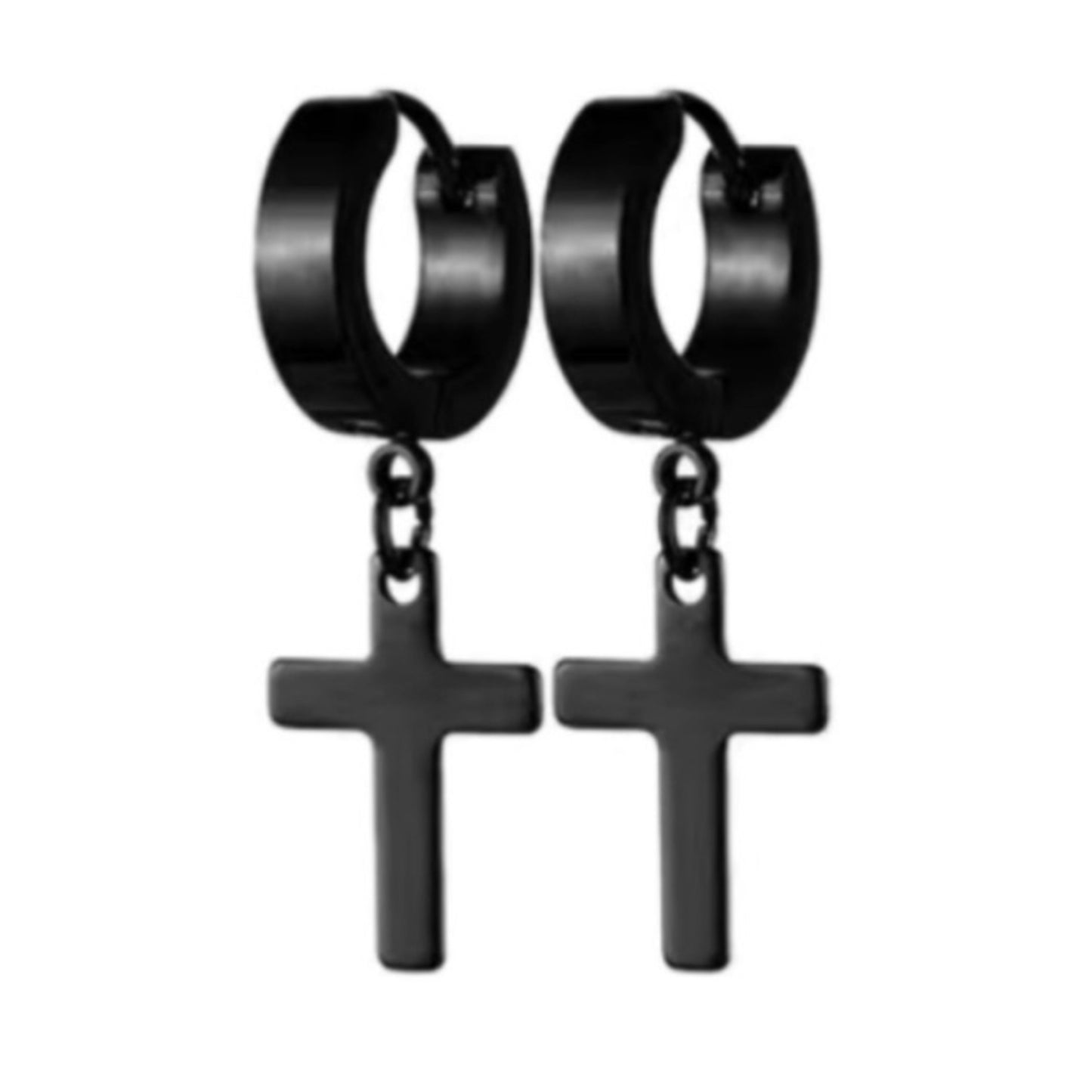 Black Cross Dangle Huggie Hoop Earrings – 20G 8mm