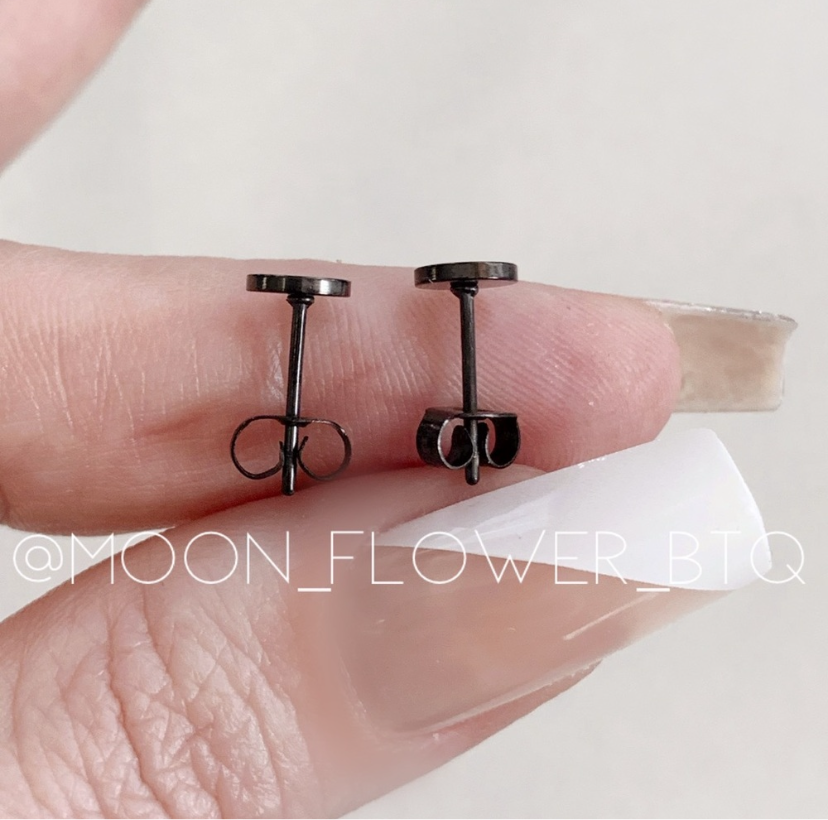 Black Flat Stud Earrings