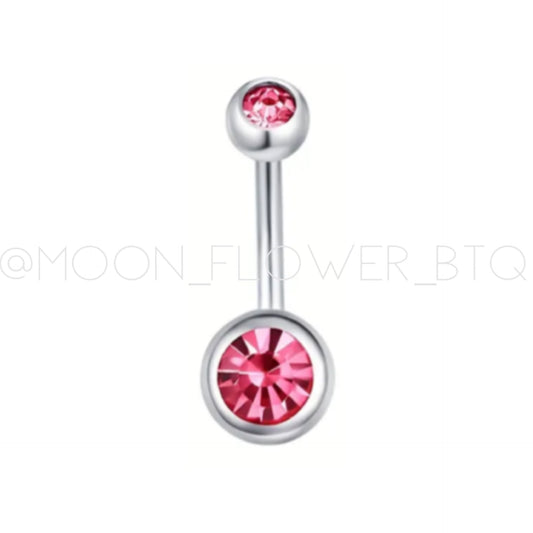 Pink CZ Navel Belly Button Ring