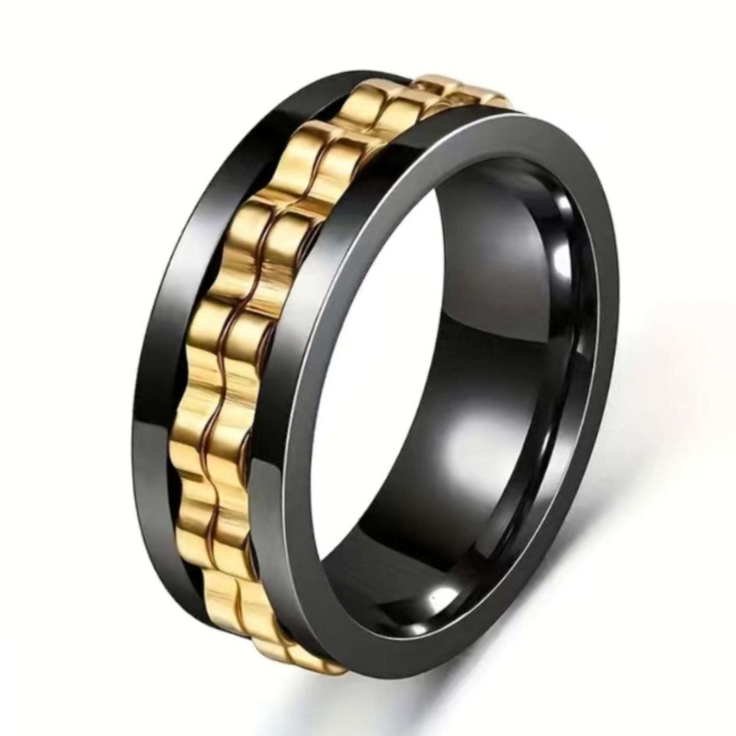 Black & Gold Spinning Gears Anxiety Fidget Ring