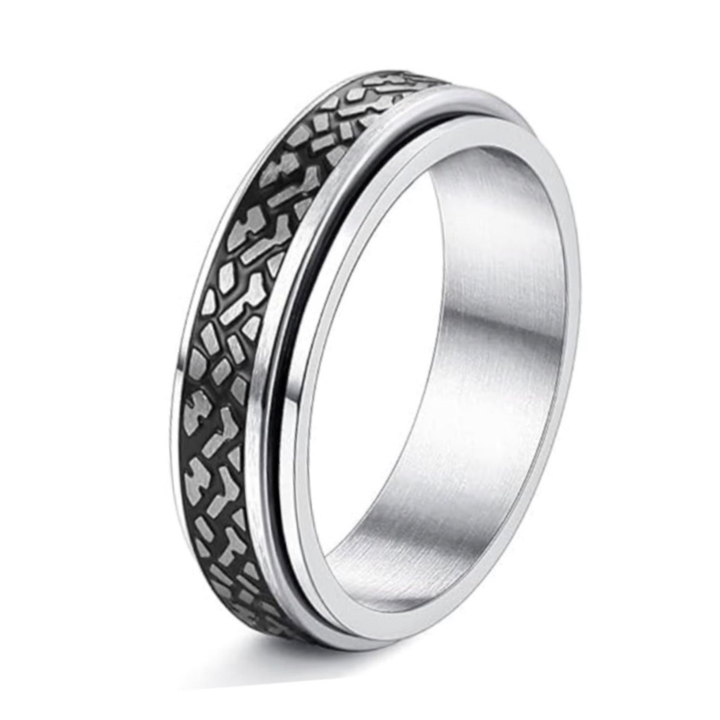 Silver & Black Unique Design Anxiety Fidget Spinner Ring