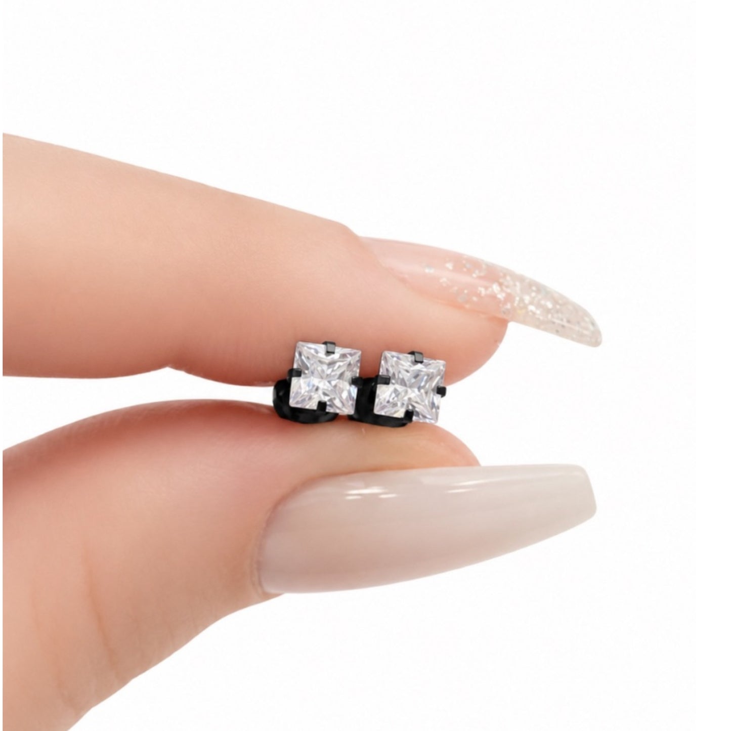 Square CZ Flat Back Stud Earrings