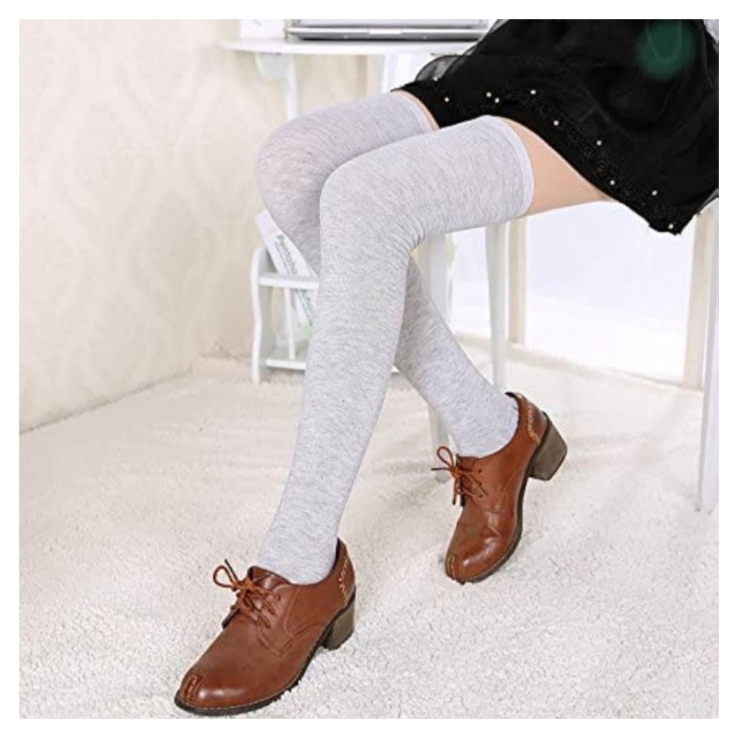 Gray Over the Knee Thigh High Knit Socks – Cozy Soft Long Boot Socks