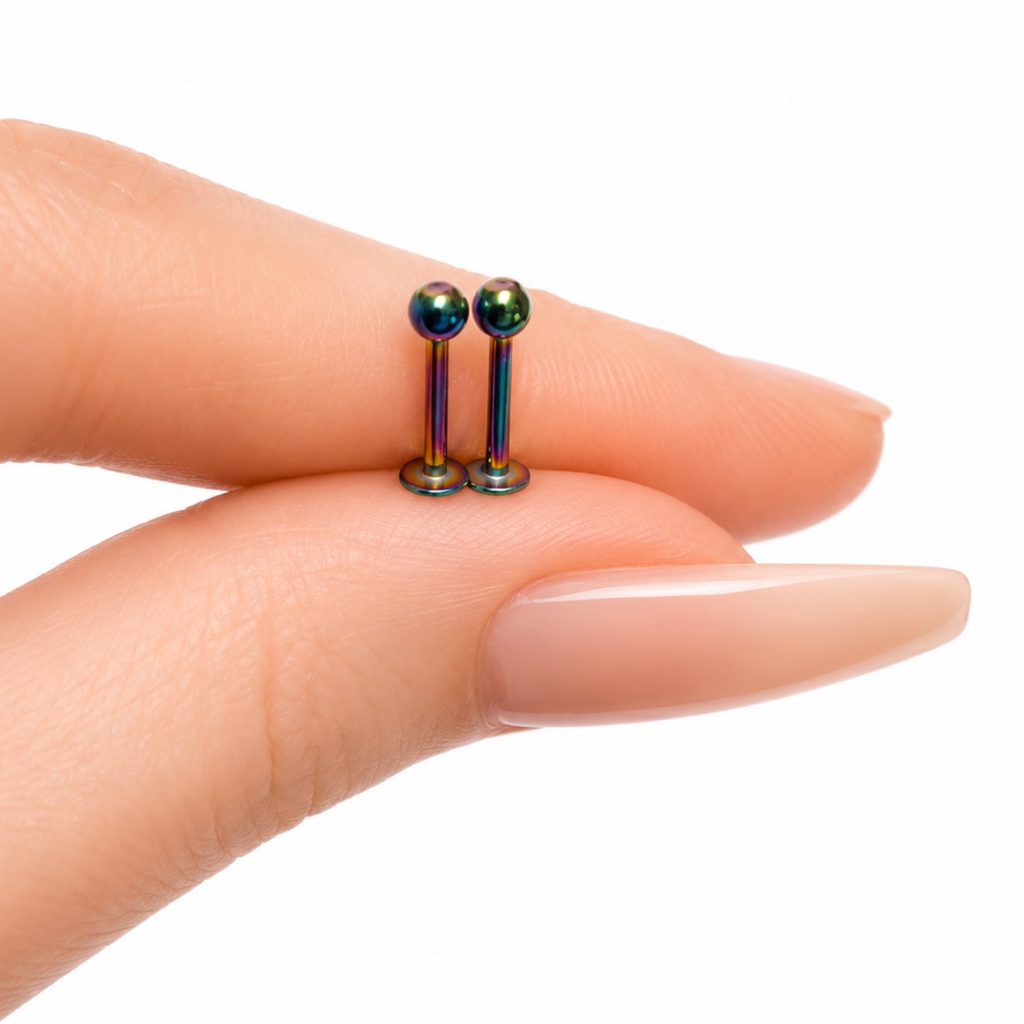 Rainbow CZ Flat Back Stud Earrings 16G 3mm