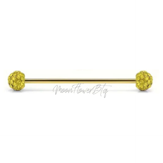 Gold CZ Covered Industrial Barbell Earring