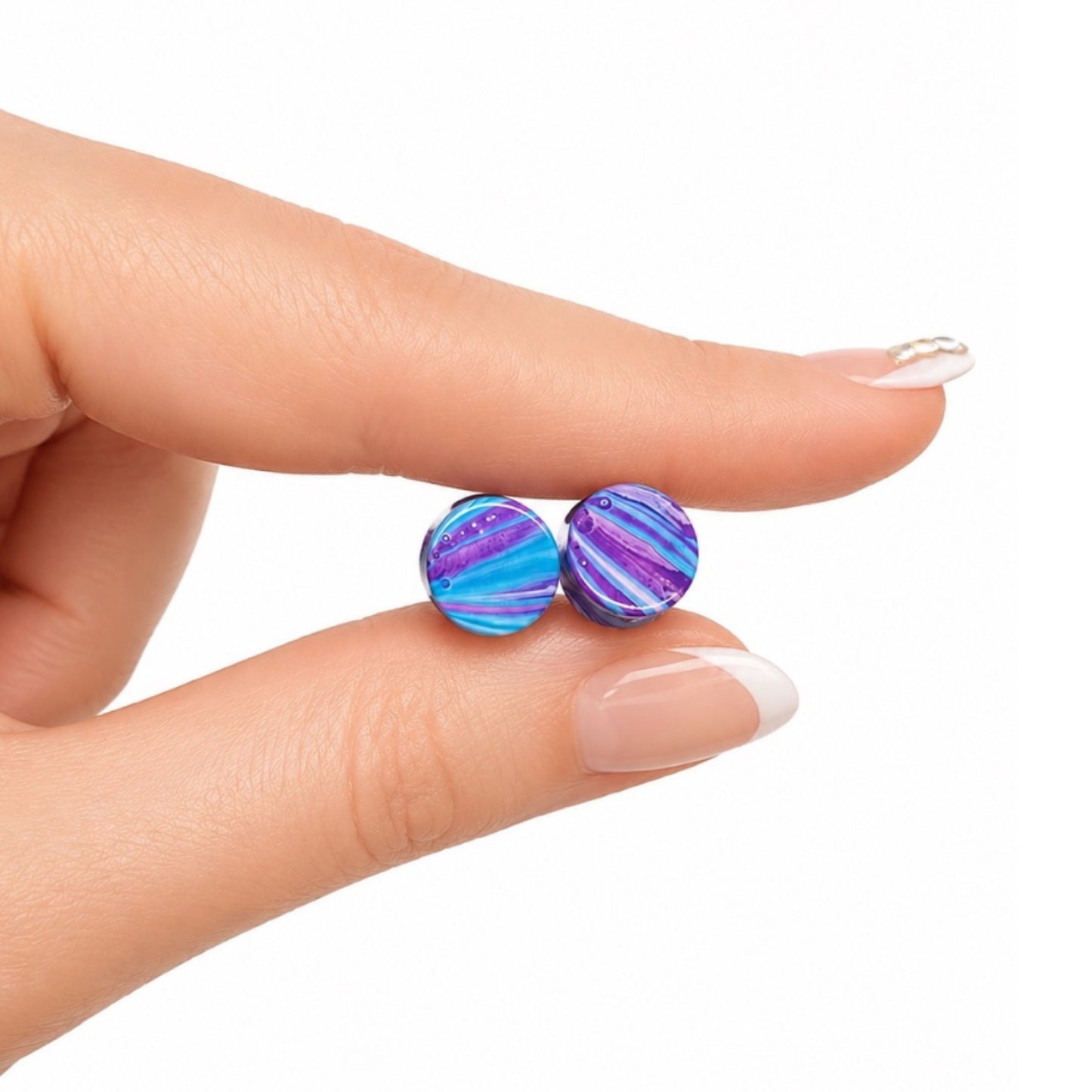 Blue Purple Marble Faux Gauge Fake Plug Earrings – 16G 10mm