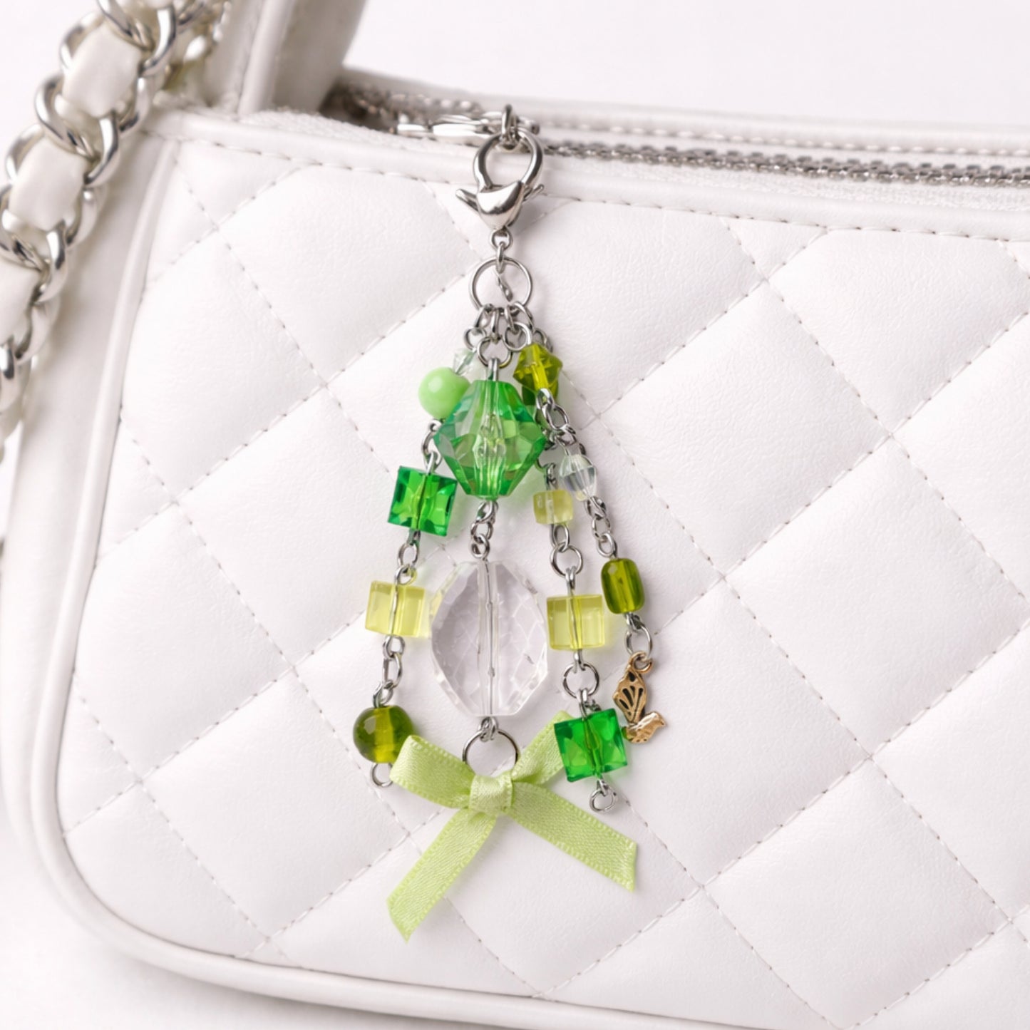 Green Beaded Charm - Keychain Bag Charm Zipper Pull
