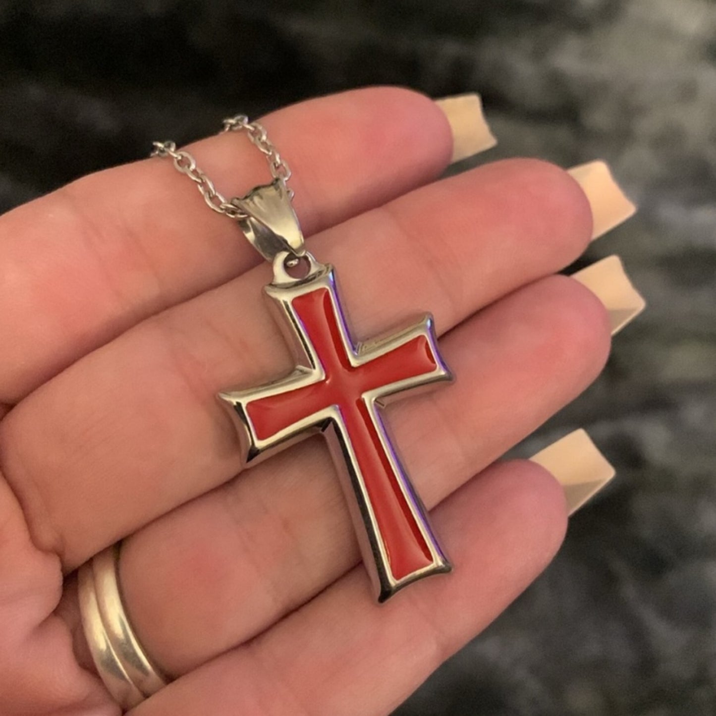 Red and Silver Cross Necklace