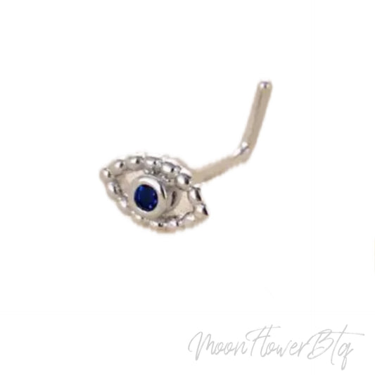 Silver Evil Eye L Shaped Nose Ring