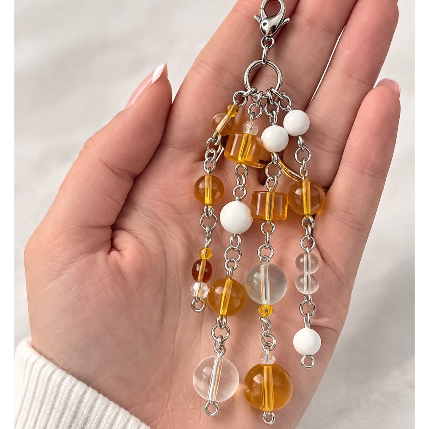 Orange Beaded Charm Keychain – Bag Charm, Zipper Pull, Lip Balm Clip