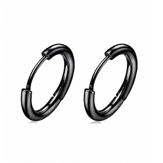 Black Stainless Steel Huggie Hoop Earrings 12mm