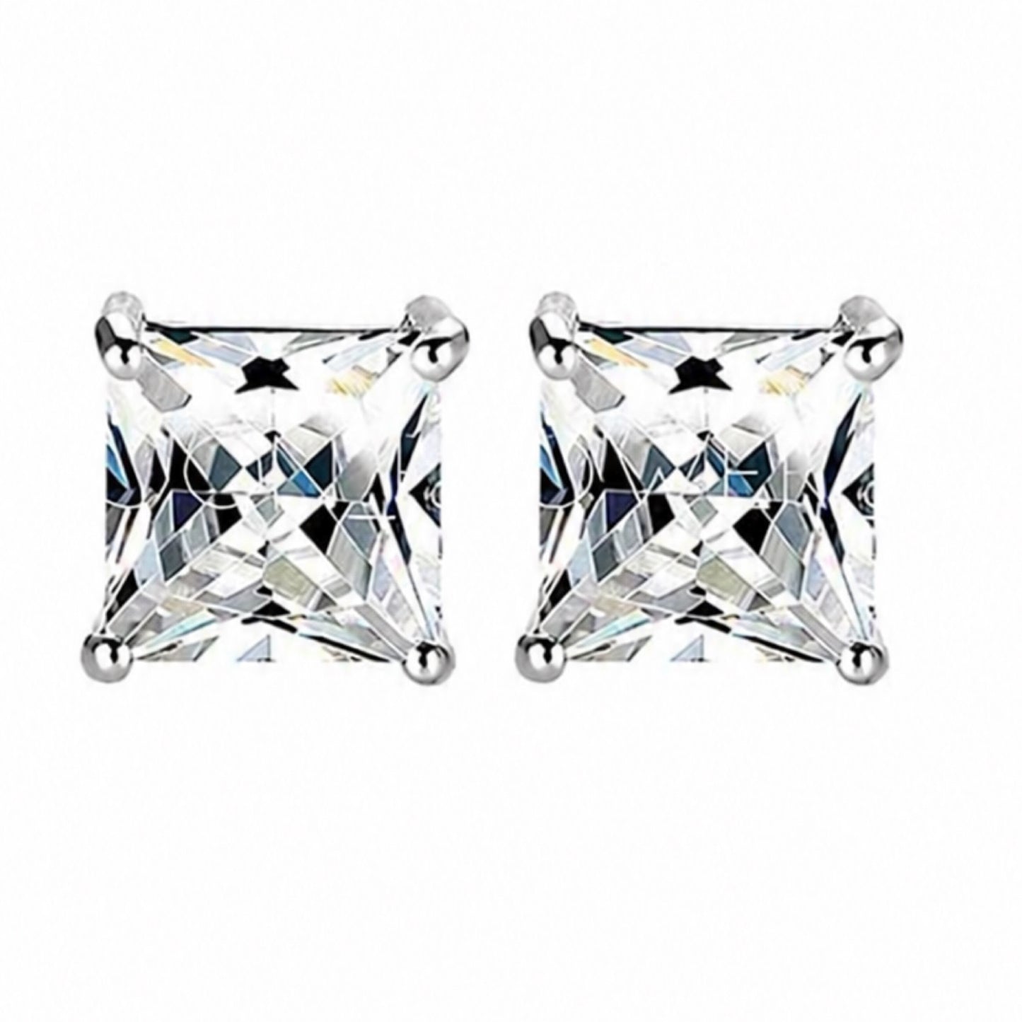 White Gold Plated Princess Cut CZ Stud Earrings