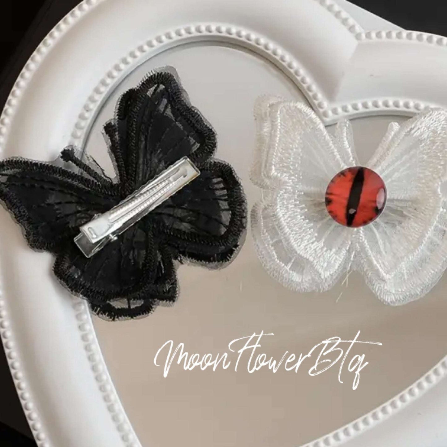 White Lolita Goth Butterfly Eyeball Hair Clips