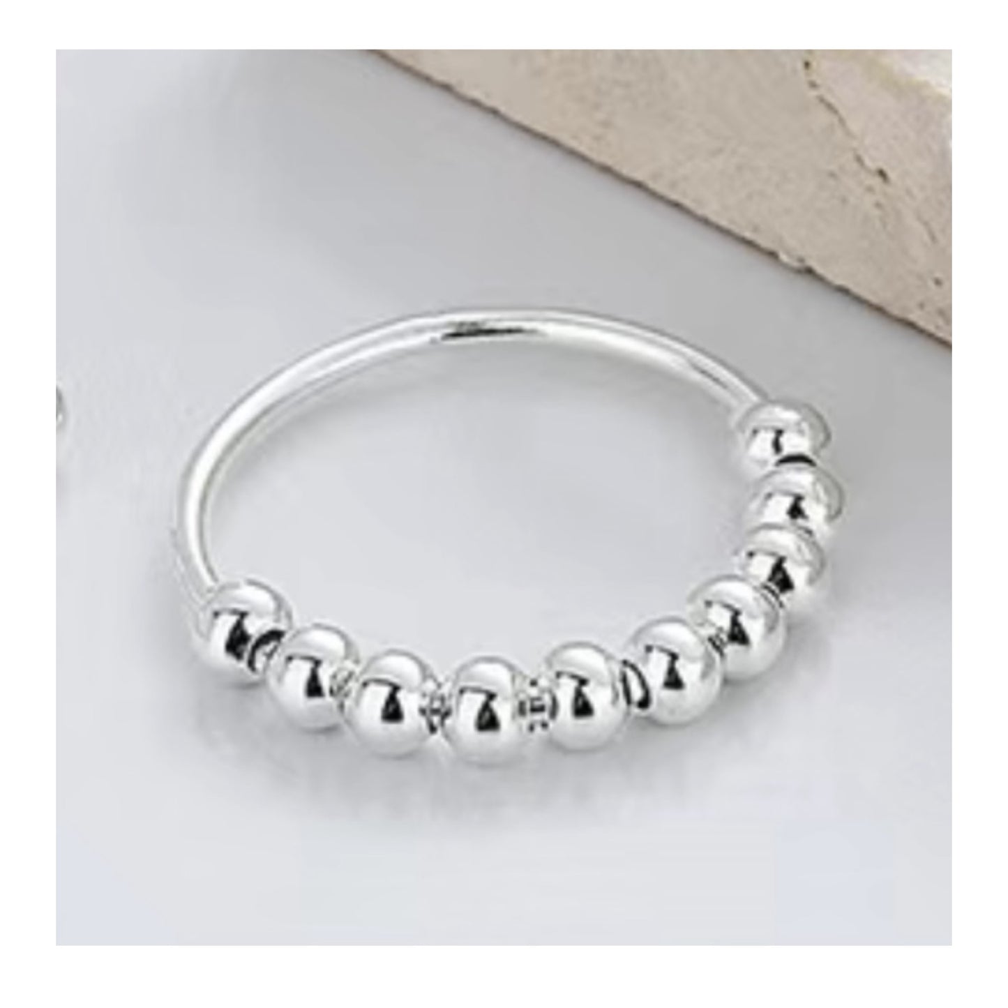 Round Beaded Stainless Steel Anxiety Fidget Ring