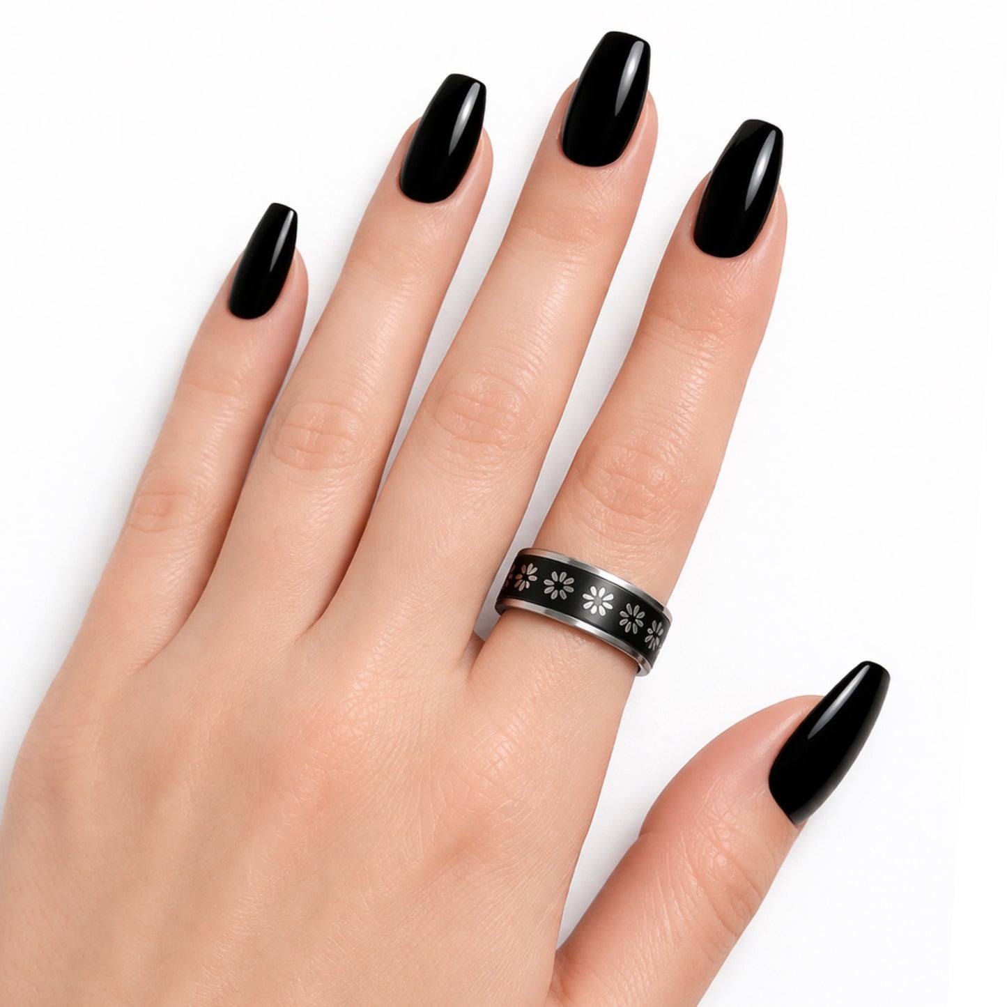 Stainless Steel Daisy Spinner Ring