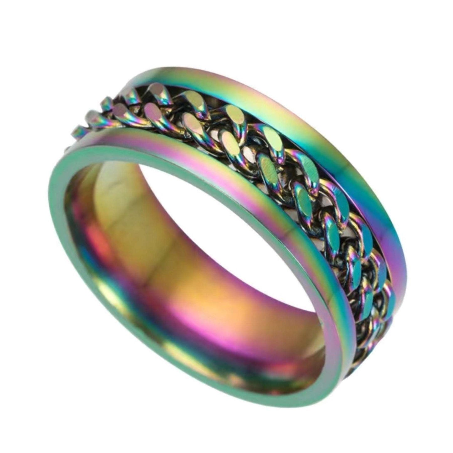 Rainbow Stainless Steel Chain Anxiety Fidget Spinner Ring