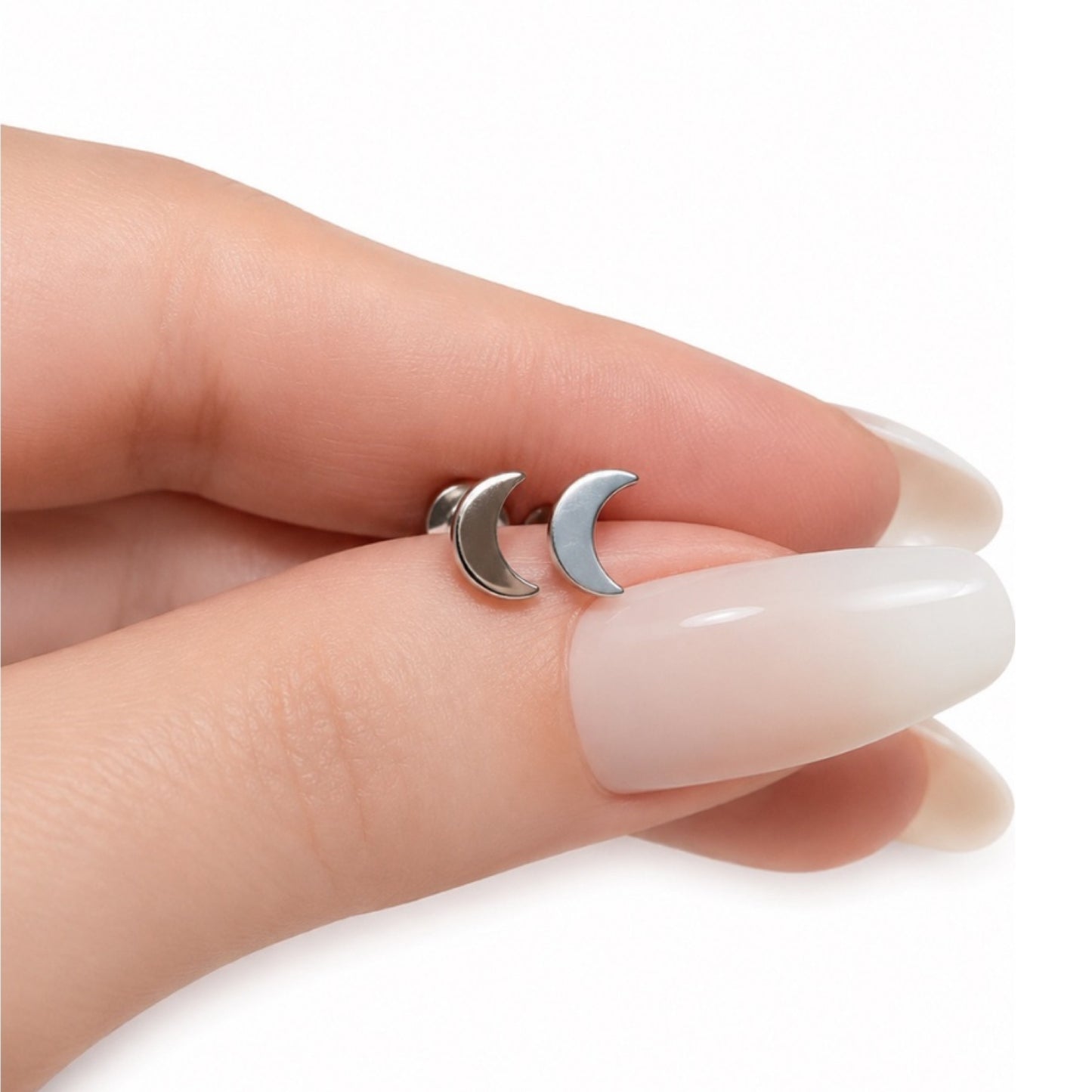 Silver Moon Flat Back Stud Earrings