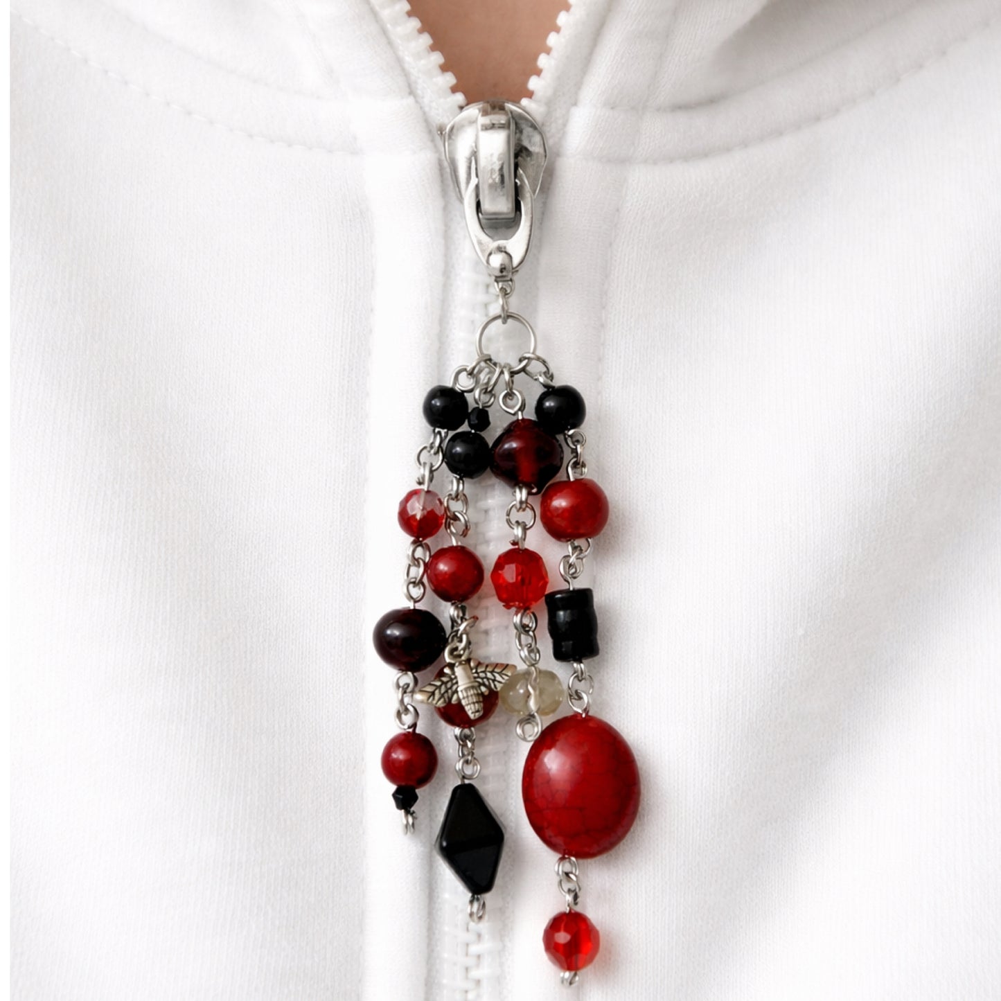 Handmade Red & Black Beaded Bee Charm – Bag Charm Keychain Zipper Pull