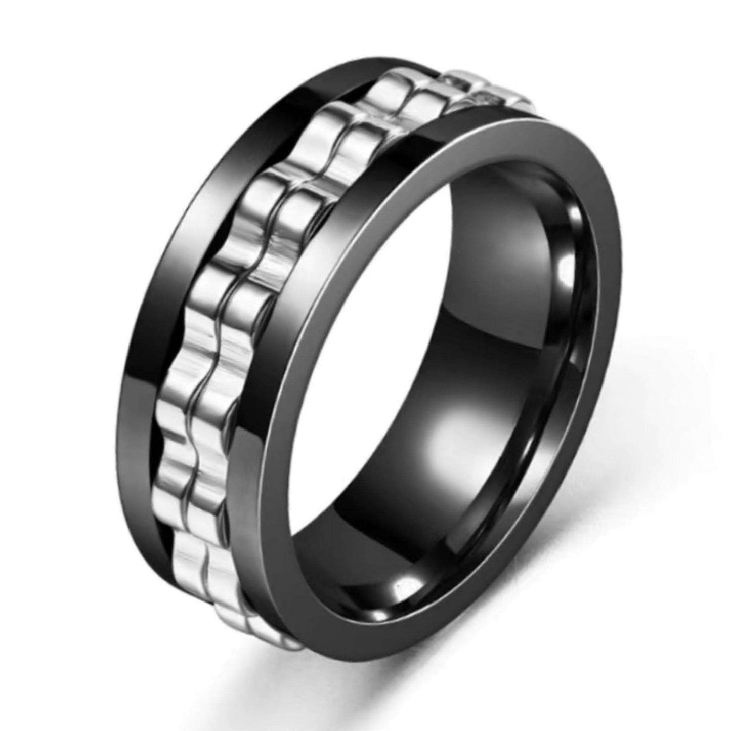 Black & Silver Spinning Gears Anxiety Fidget Ring