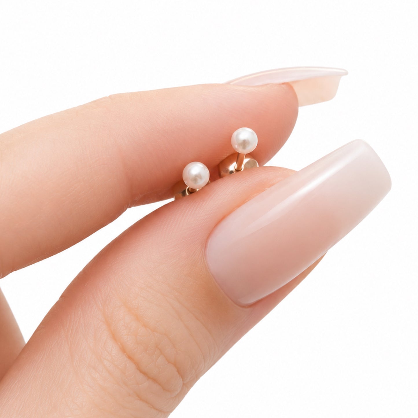 Rose Gold Pearl Flat Back Stud Earrings
