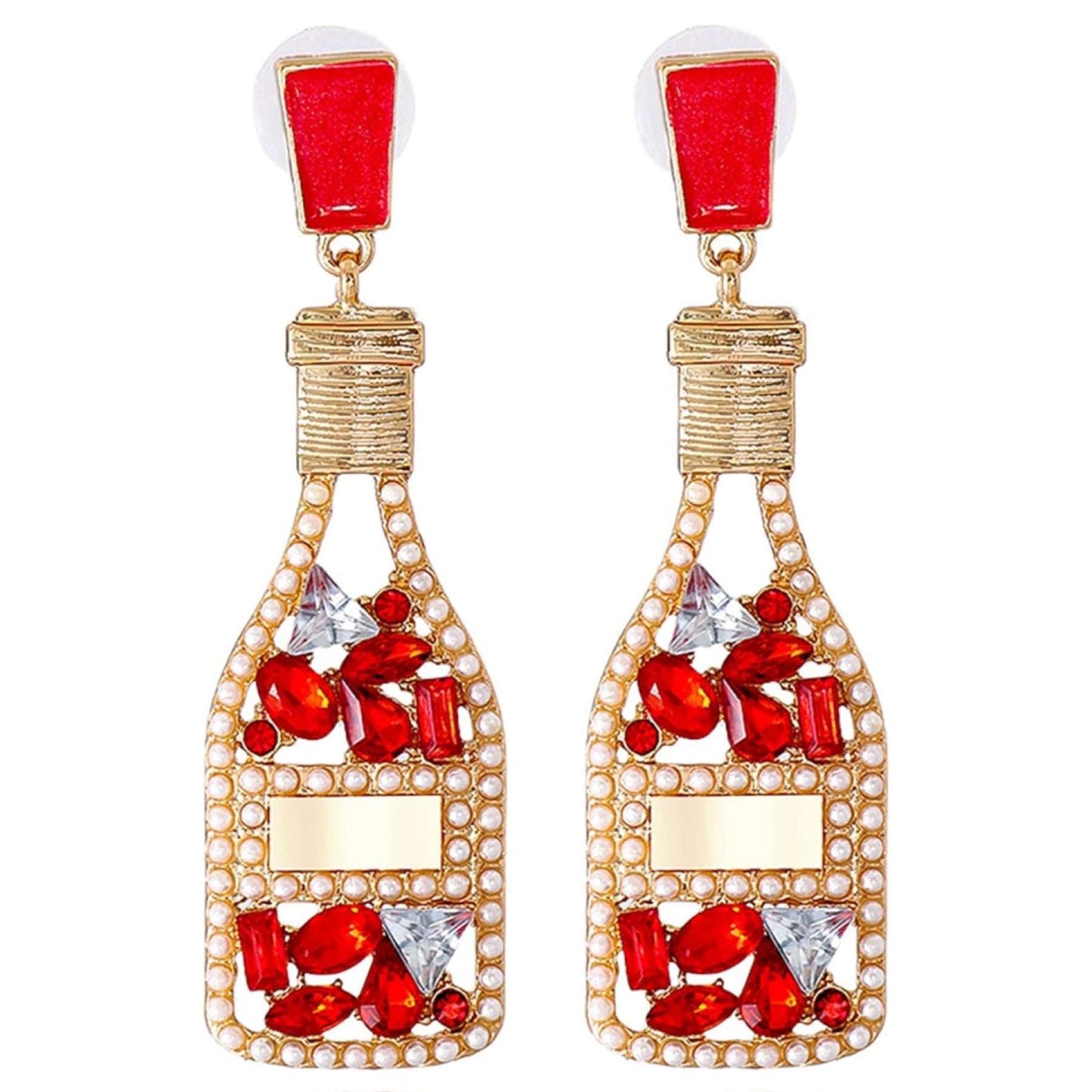 Red Champagne Bottle Earrings