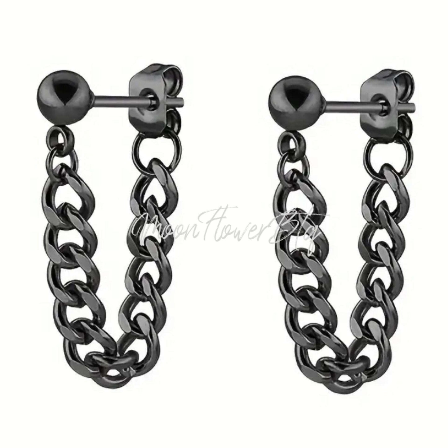 Black Dangly Punk Chain Stud Earrings