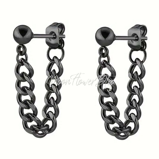 Black Dangly Punk Chain Stud Earrings