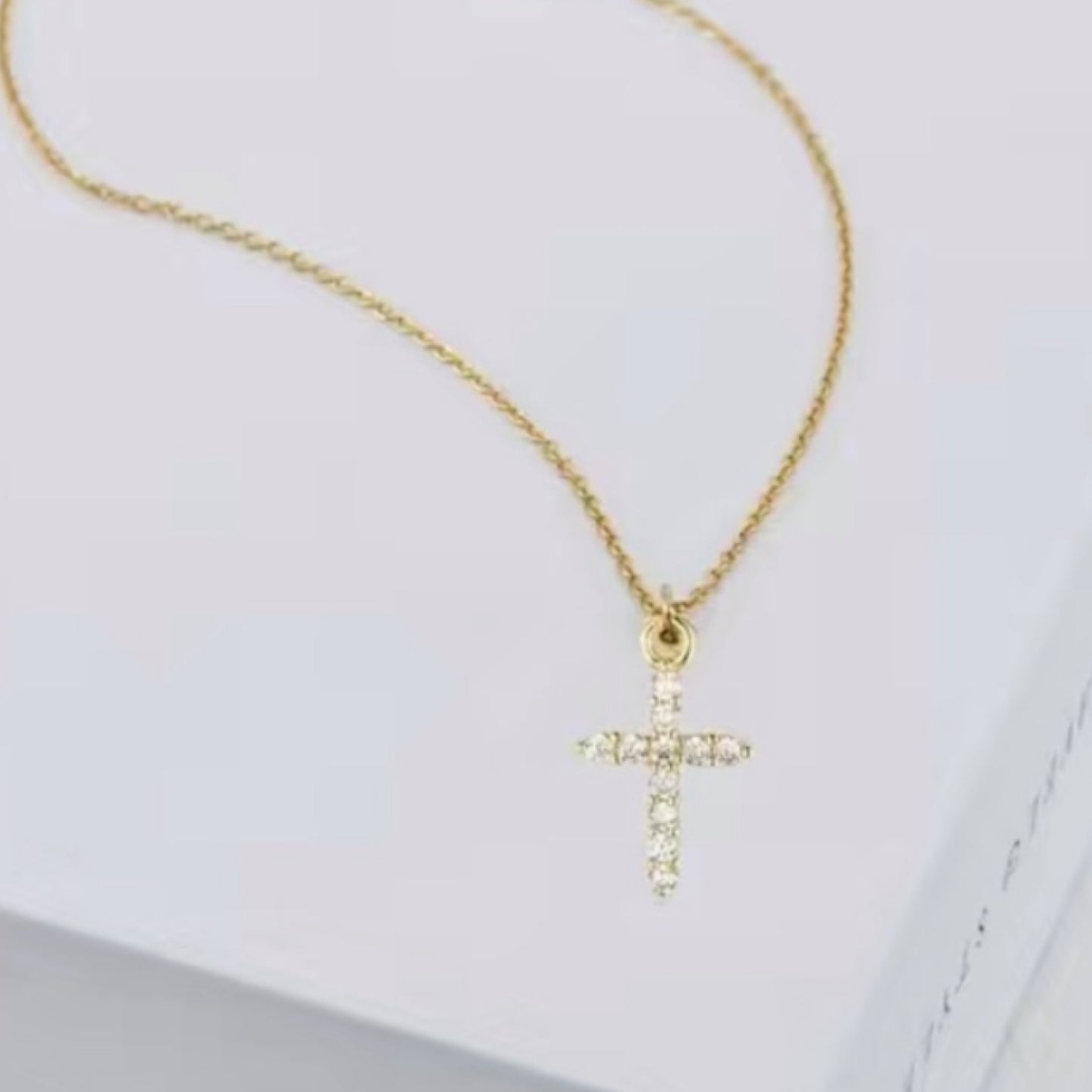 Tiny Gold CZ Covered Cross Necklace