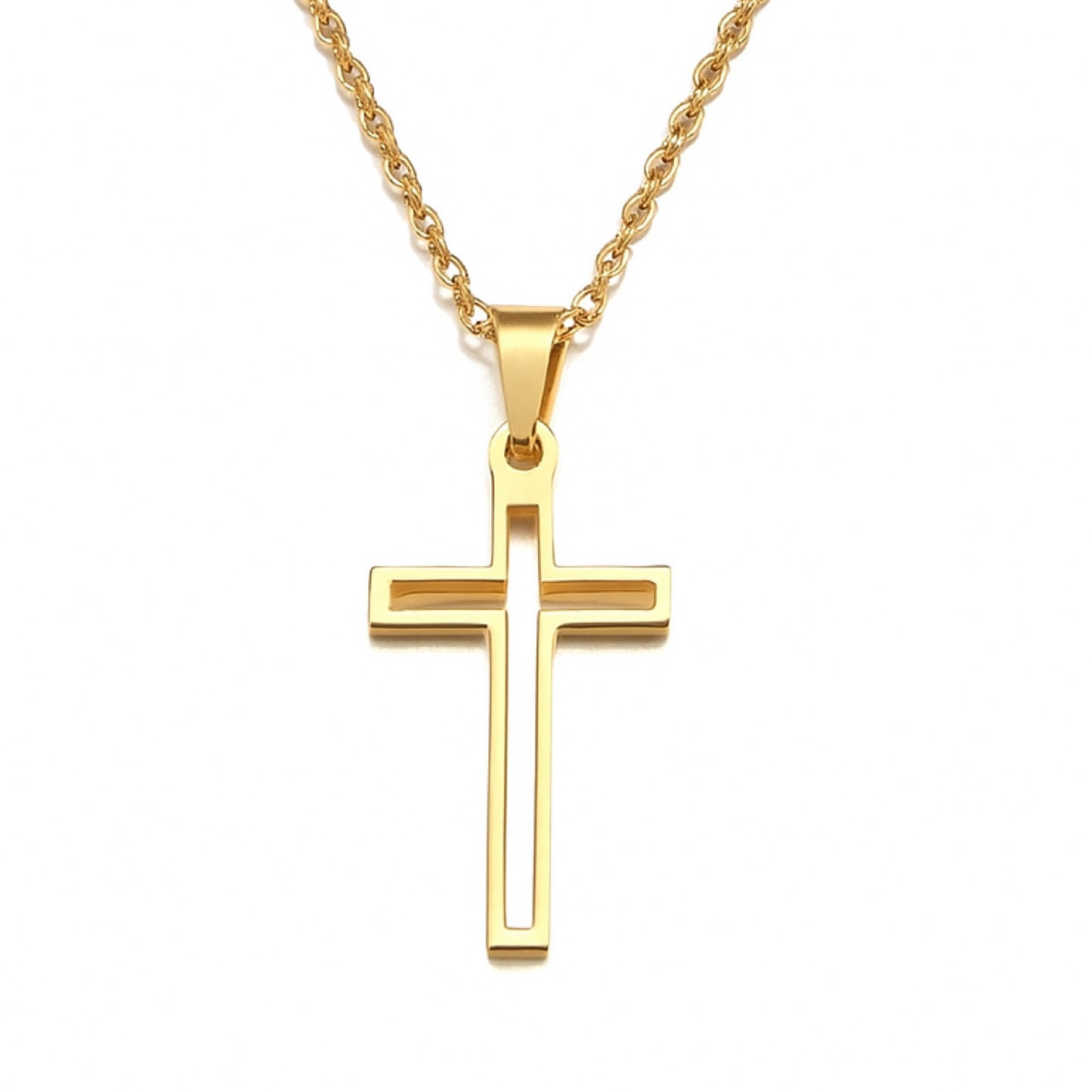 Gold Cross Necklace – Gold Plated Stainless Steel Pendant 18” Chain