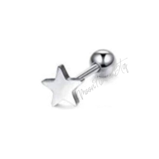 Silver Star Stainless Steel Barbell Earring